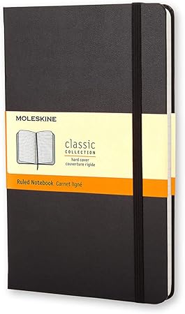 Moleskine Classic Notebook, Hard Cover, Large (5" x 8.25") Ruled/Lined, Black, 240 Pages