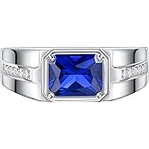 SweetJew Sapphire Ring 925 Sterling Silver Mens Wedding Band Pave 5A Cubic Zirconia Round Cut Blue Gemstone Promise Ring For Him Size 7-14