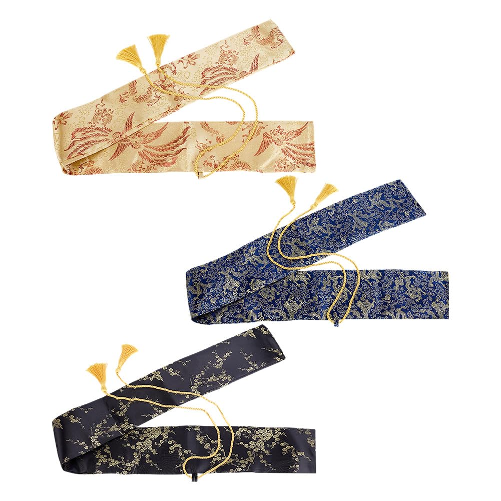 HOBBIESAY 3Pcs Sword Bag 1.3m Long Sword Cover Carrying Case Synthetic Silk Katana Bag Sword Storage Bag Silk Cloth Sword Case for Sword Storage