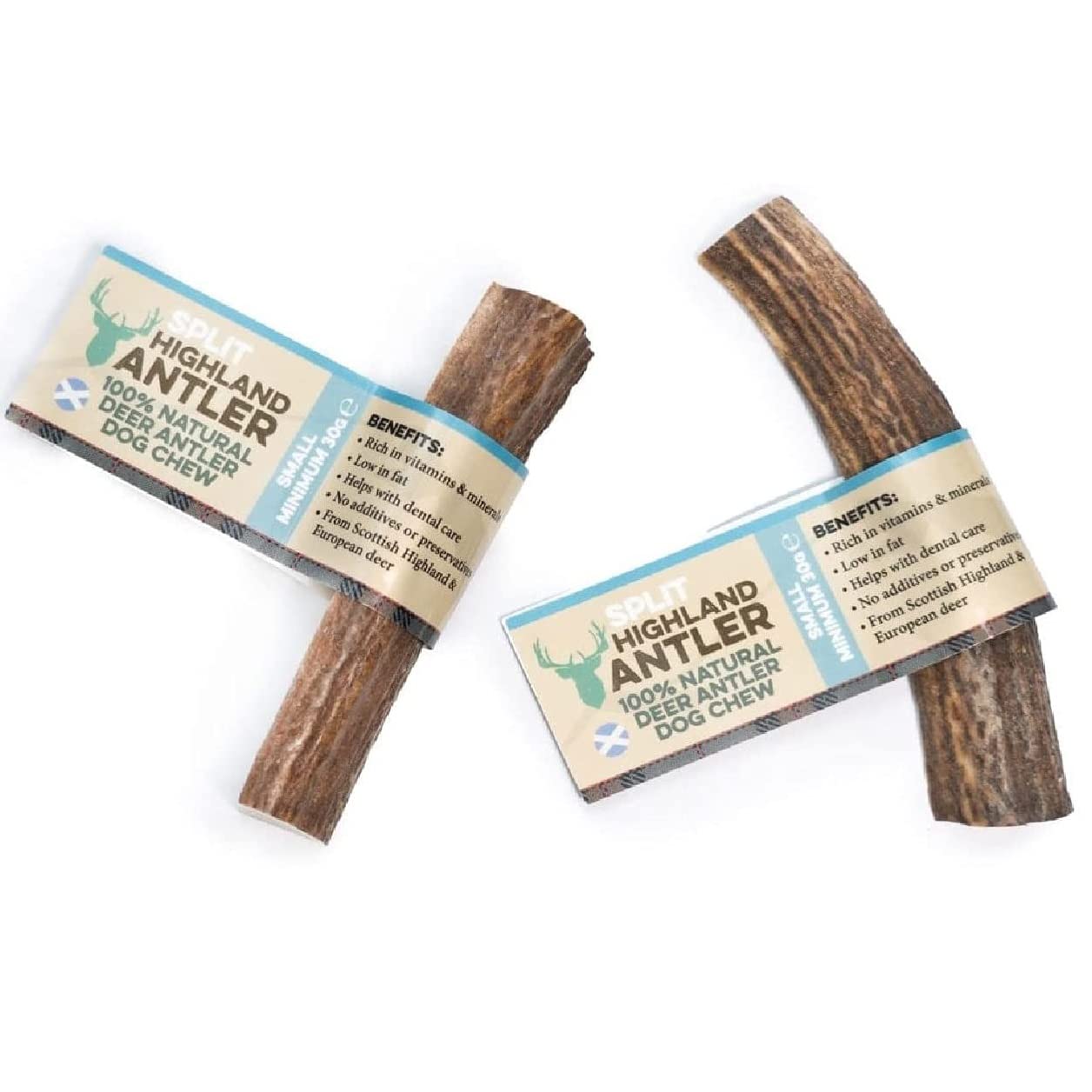 Antos 100% Natural SPLIT Antler Chews for Dogs. Pack of 2 Antler Split Small (30g-50g). Size May Vary. Helps clean dogs teeth.
