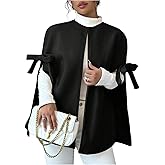 MakeMeChic Women's Poncho Cape Coat Bow Knot Crew Neck Open Front Jacket Outerwear