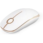 VssoPlor Wireless Mouse, 2.4G Slim Portable Computer Laptop Mouse with Nano Receiver Quiet Silent Optical Mice for Notebook, PC, Laptop, Computer-White and Gold