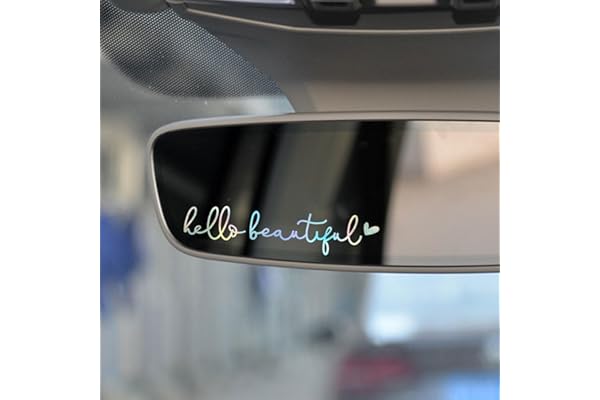 2 x Hello Beautiful Car Mirror Decal, Holographic Affirmation Sticker, Rearview Mirror Decal, Cute Mirror Decal, Holographic Tumbler Sticker, Water Bottle Stickers, Vinyl Tumbler Decal