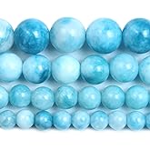 Natural Larimar Stone Beads Gemstone Round Blue and White Chalcedony Loose Beads for Jewelry Making Bracelet Necklace 8mm