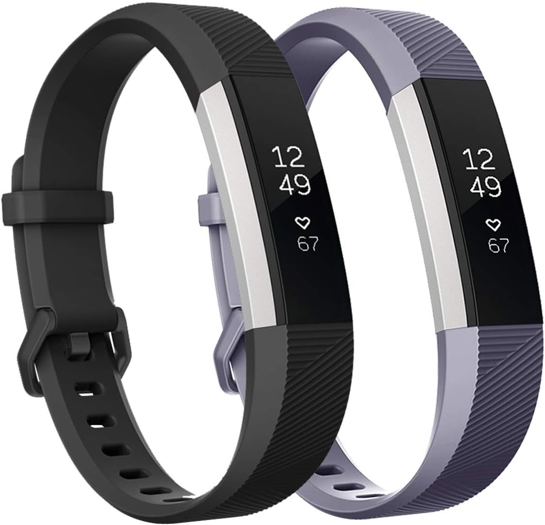Fundro Replacement Bands Compatible with Fitbit Alta Bands and Alta HR Band, Newest Sport Strap Wristband with Secure Buckle for Women Men Boys Girls, 2- Pack (Small, Black/Gray)
