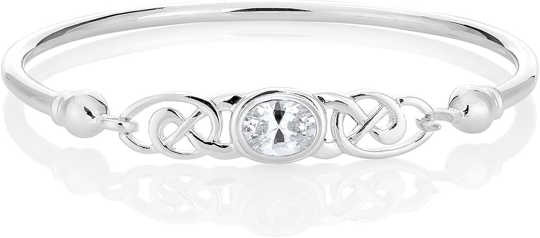DTPsilver925 Sterling Silver Bangle/Bracelet - Trinity Knot - Celtic Collection - Various Natural Gemstones