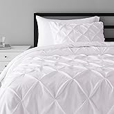 Amazon Basics Soft, Lightweight Twin Size Comforter Set, All-Season Down-Alternative 2-Piece Bedding Set, Pinch Pleat Design with Piped Edges, Twin/TwinXL, Bright White