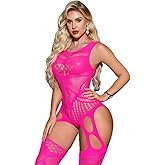Women Fishnet Bodysuit Body Stockings - Sexy Mesh Lingerie, Lace Full Bodystocking Exotic, One Piece Club Rave Outfits