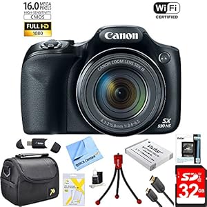 Canon Powershot SX530 HS 16MP Wi-Fi Super-Zoom Digital Camera 50x Optical Zoom Ultimate Bundle Includes Deluxe Camera Bag, 32GB Memory Cards, Extra Battery, Tripod, Card Reader, HDMI Cable & More