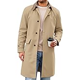 Runcati Mens Trench Coat Single Breasted Corduroy Lapel Long Jacket Fall Casual Vintage Windbreaker Overcoat