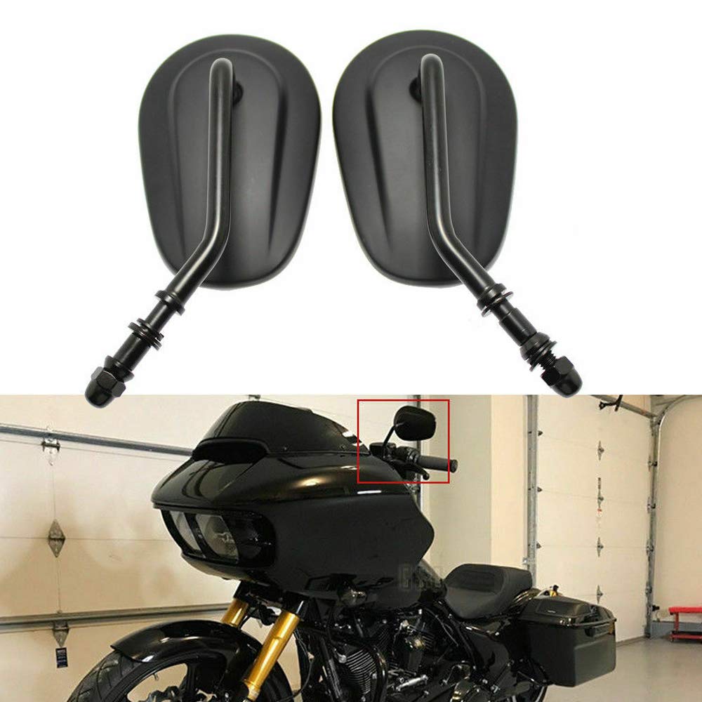 Photo 1 of 8mm Tapered Motorcycle Teardrop Rearview Short Stem Side Mirrors Replacement For Harley Road King Street Electra Glide Road Glide Dyna Softail Rearview 1982-2018 2019 2020 (Black)