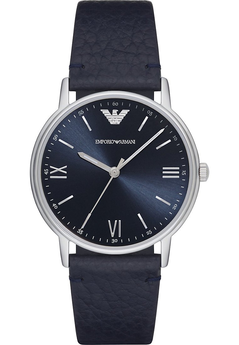 Emporio Armani Watch for Men, Three Hand Movement, 41 mm Silver Stainless Steel Case with a Leather Strap, AR11012