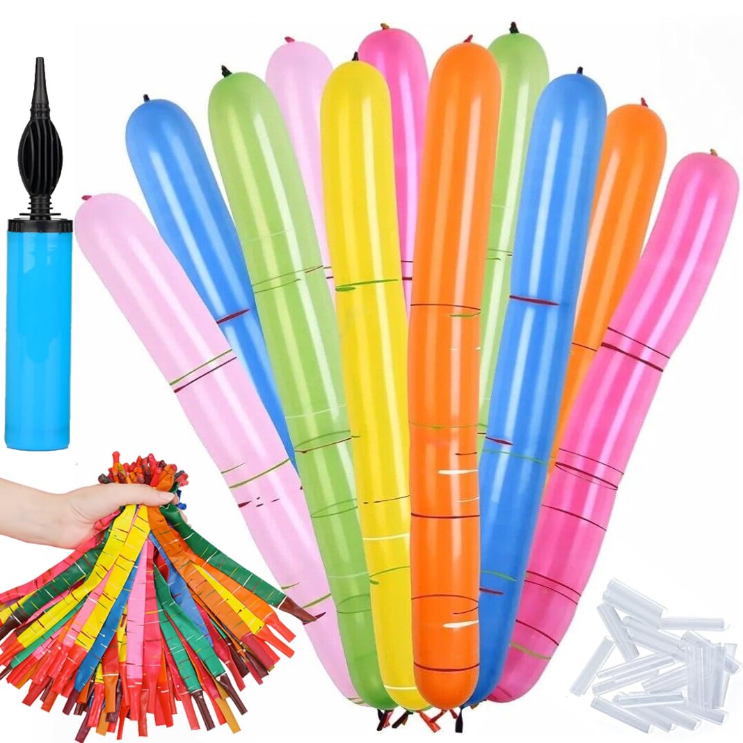 Photo 1 of 100PCS Rocket Balloons Plus 1 Easy-To-Use Pump | Flying Balloon, Whistling Noise, Multicolor Long Balloons Kit | Balloon Arch Kit, Birthday, Halloween, Gender Reveal Party Dec. (Pump Color May Vary)