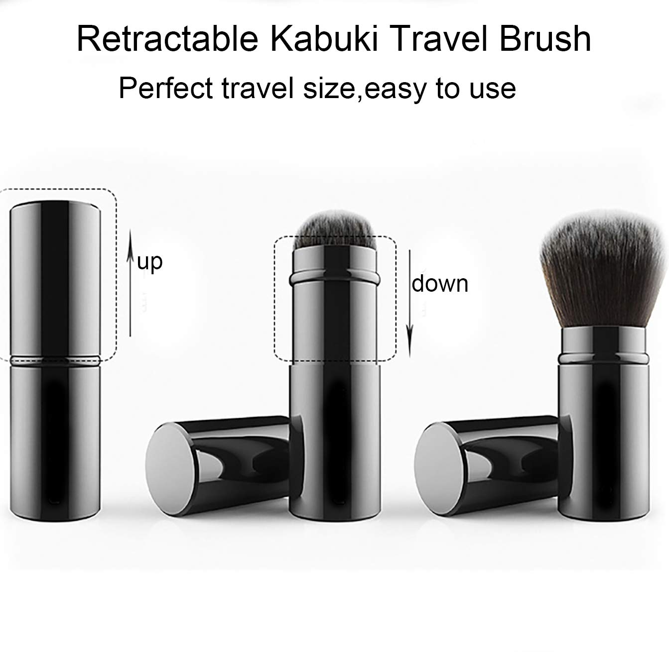 Falliny Retractable Kabuki Makeup Brush, Travel Powder Brush for Blush Bronzer, Buffing, Flawless Powder Cosmetics, Portable Face Blush Brush with Cover: Beauty