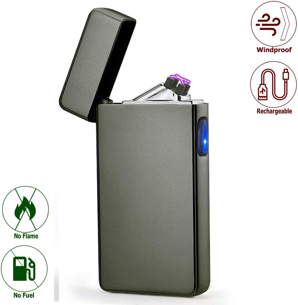 Elite Brands USA Angled Dual Arc Rechargeable Windproof USB Plasma Lighter, Ideal for Cigar Cigarette Smoking Camping Stoves Candles, Flameless Without Butane, Electric Plasma Wave Lighter (Black)