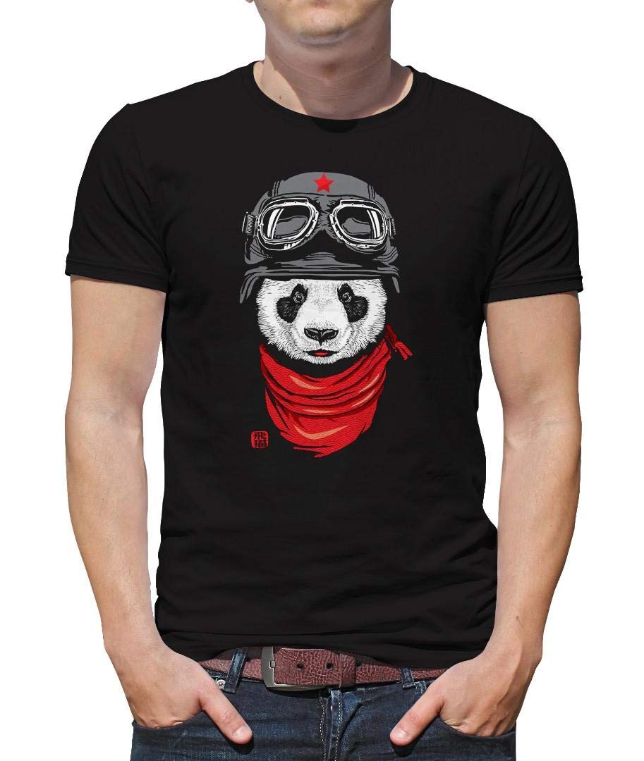 Scrub Green Adventurer Panda T-shirt Printing Short Sleeve Tee-black-x