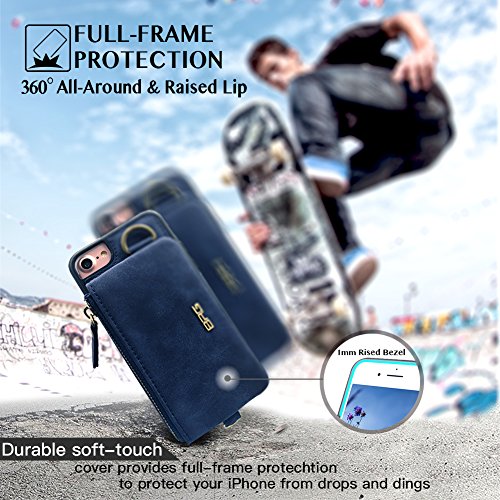 image for iPhone 7 Cases,iPhone 8 Case,Detachable Back Zipper Wallet Case,[Cards