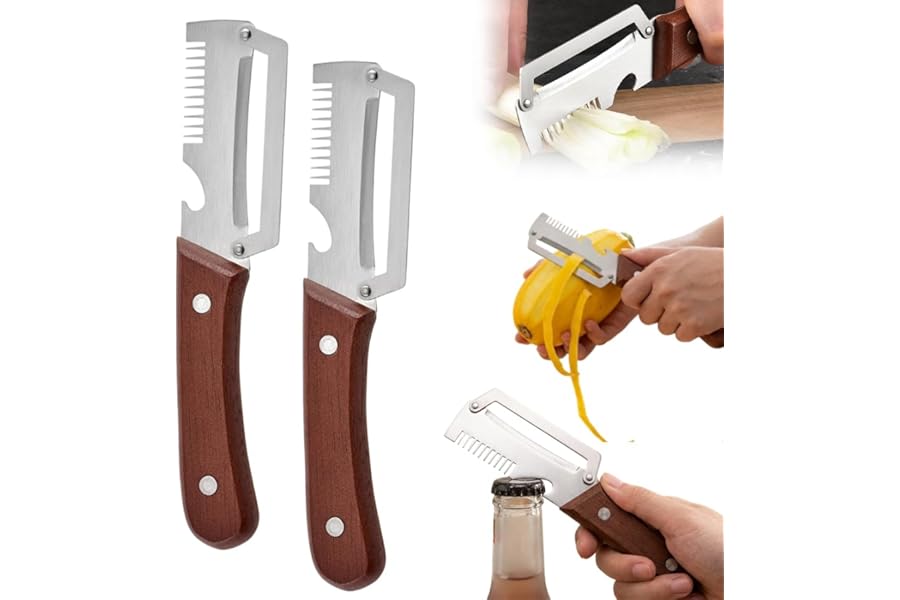 Multifunctional Vegetable Peeler, 2026 New 3 in 1 Stainless Steel Blade Peeler for Kitchen with Wooden Handle and Bottle Opener, Ultra-Sharp Peelers Kitchen Tool for Fruits and Vegetables (2)