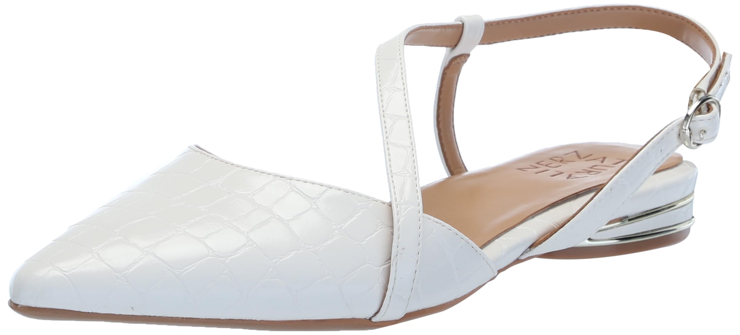 Naturalizer Womens Hawaii Pointed Toe Slingback Flats Warm White Faux Croco 10.5 M