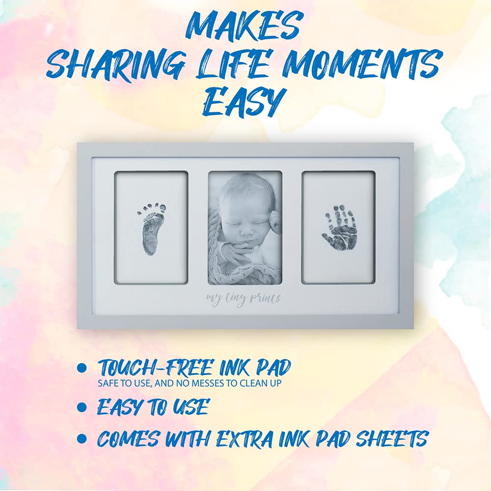Felt Like Sharing My Tiny Prints Newborn Baby Handprint and Footprint Kit – Photo Keepsake Frame with Ink Pad for Baby Hand and Footprints – Great New Parent Present – 17” L x 9.5” H (Gray)