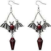 YISXVD Gothic Bat Earrings for Women Spooky Punk Coffin Cross Magic Mirror Dangle Earrings Halloween Jewelry