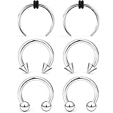 Ftovosyo 6Pcs PA Ring Horseshoe Circular Barbell 316L Surgical Steel Internally Threaded 2G 4G 6G 8G 10G 12G 14G 16G Septum Ring Pierced Jewelry for Women 10mm 12mm 14mm 16mm