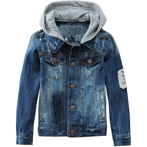 Mallimoda Kids Boys Girls Hooded Denim Jacket Zipper Coat Outerwear