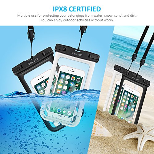 ELZO Waterproof Case, Universal IPX8 Waterproof Phone Pouch Dry Bag for iPhone 8 7 6S 6 Plus SE, Samsung Galaxy S8 S7 S6 Edge, LG, HTC, Sony, Nokia up to 6” Diagonal (2 Pack)