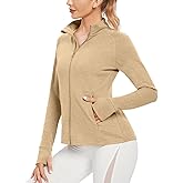 TIHEEN Womens Fleece Zip Up Jacket, Long Sleeve Warm Soft Polar Lightweight Coat with Pockets Thumb Holes