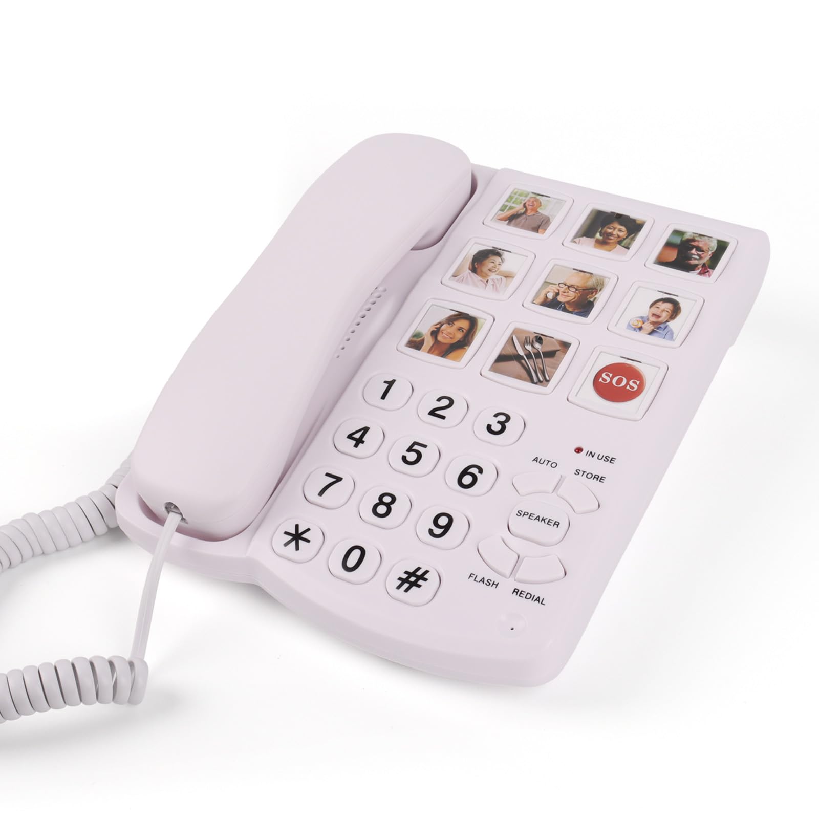 Mcheeta Big Button Landline Phone for elderly, PSTN One-touch Image Button Corded House Phone with Adjustable High Volume, Telephones Landline Suitable for Elderly and Dementia Sufferers, White