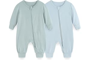 JELYLOVE Unisex Rayon derived from Bamboo Zipper Baby Boy Girl Rompers 2 Pack Infants Jumpsuits Soft New Born Clothes