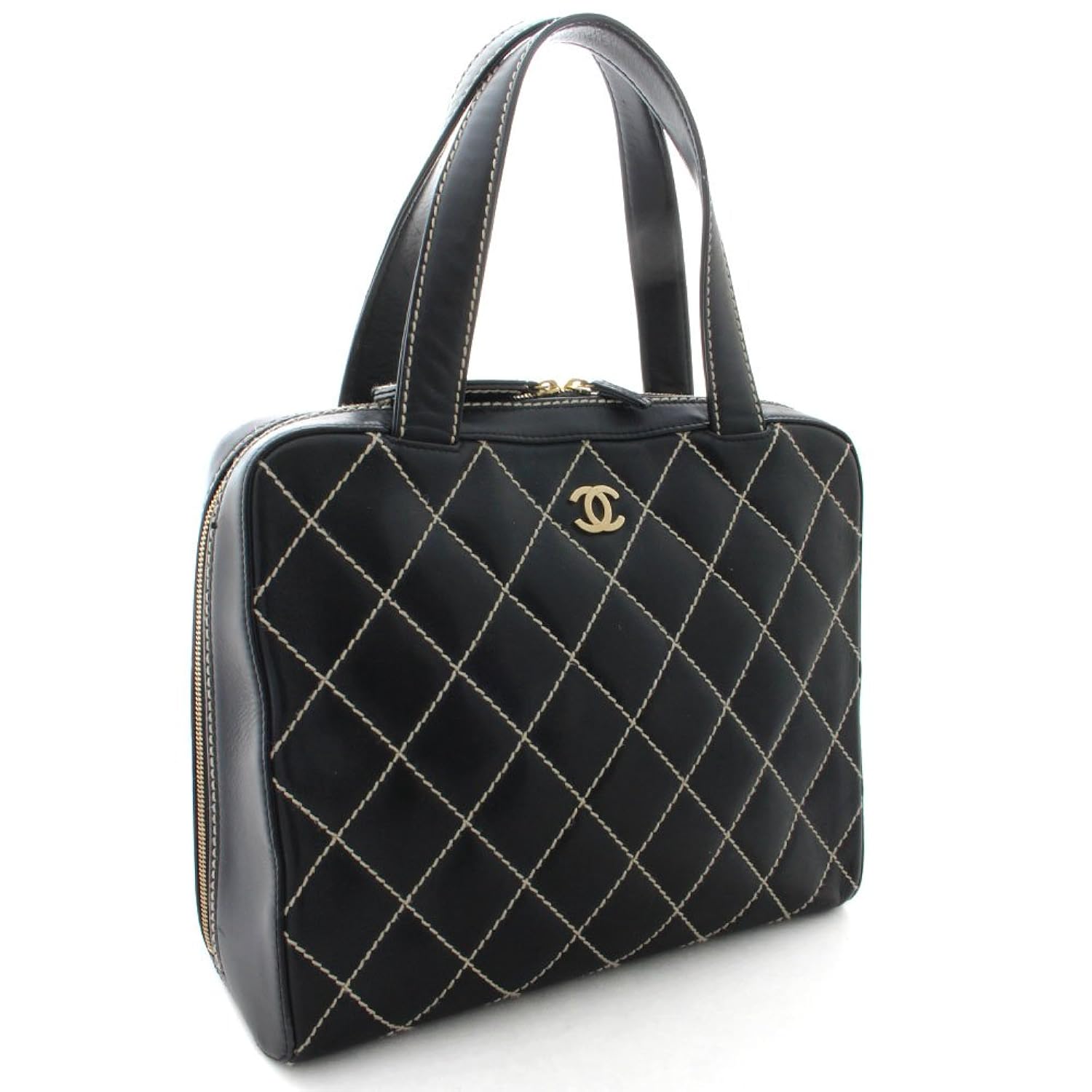 人気絶頂 Chanel シャネル ワイルドステッチ マトラッセ ハンドバッグ トートバッグ A ブラック 黒 ベージュ カーフスキン レザー ココマーク バッグ 中古 B074r6x68r Studioweb Com