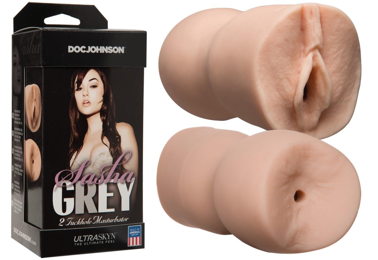 Signature Strokers - Sasha Grey ULTRASKYN Double-Ended Masturbator - Realistic Pussy and Ass with Unique Textures, Handcrafted and Body-Safe - Vanilla - by Doc Johnson