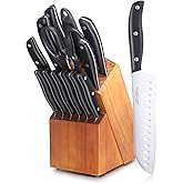 Knife Set, 15 Pcs Knife Sets for Kitchen with Block, Germany High Carbon Stainless Steel Knife Block Set with Sharpener and 6 Serrated Steak Knives, Professional Chef Knife Set for Kitchen Essentials