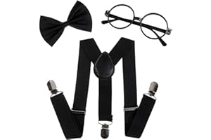 Tatibana Child Kids Suspenders Bowtie Set with Black Glasses - Adjustable Suspender Set for Boys and Girls
