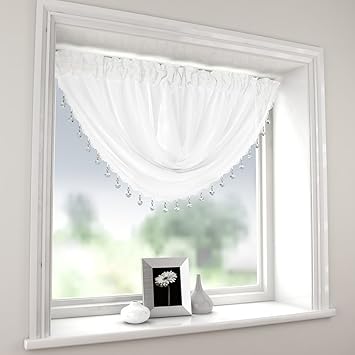 Plain White Swag Luxury Macrame Pelmet Swag Beaded Heart Bead