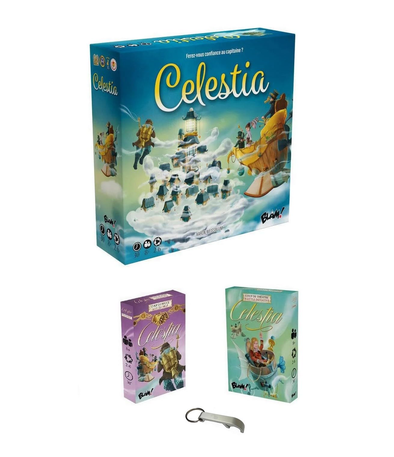 Celestia Set French Version + 2 Coup De Pouce Extensions + Coup De Theatre + 1 Blumie Bottle Opener (Celestia + 2 Extensions)