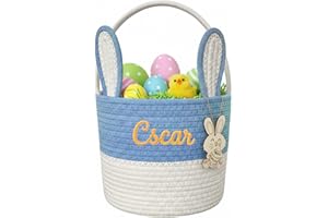 Ulico Personalized Easter Bunny Basket for Kids, Custom Embroidered Name Easter Egg Hunt Bucket, Cute Rabbit Storage Basket W