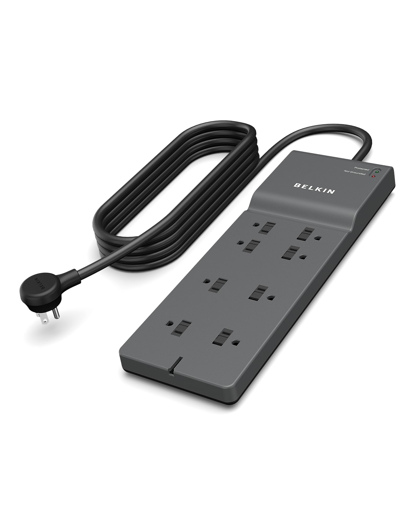 Photo 1 of Belkin 8-Outlet Surge Protector w/ 8 AC Outlets & 8ft Long Flat Plug, UL-listed Heavy-Duty Extension Cord for Home, Office, Travel, Computer Desktop, Laptop, Phone Charger - 2,500 Joules of Protection