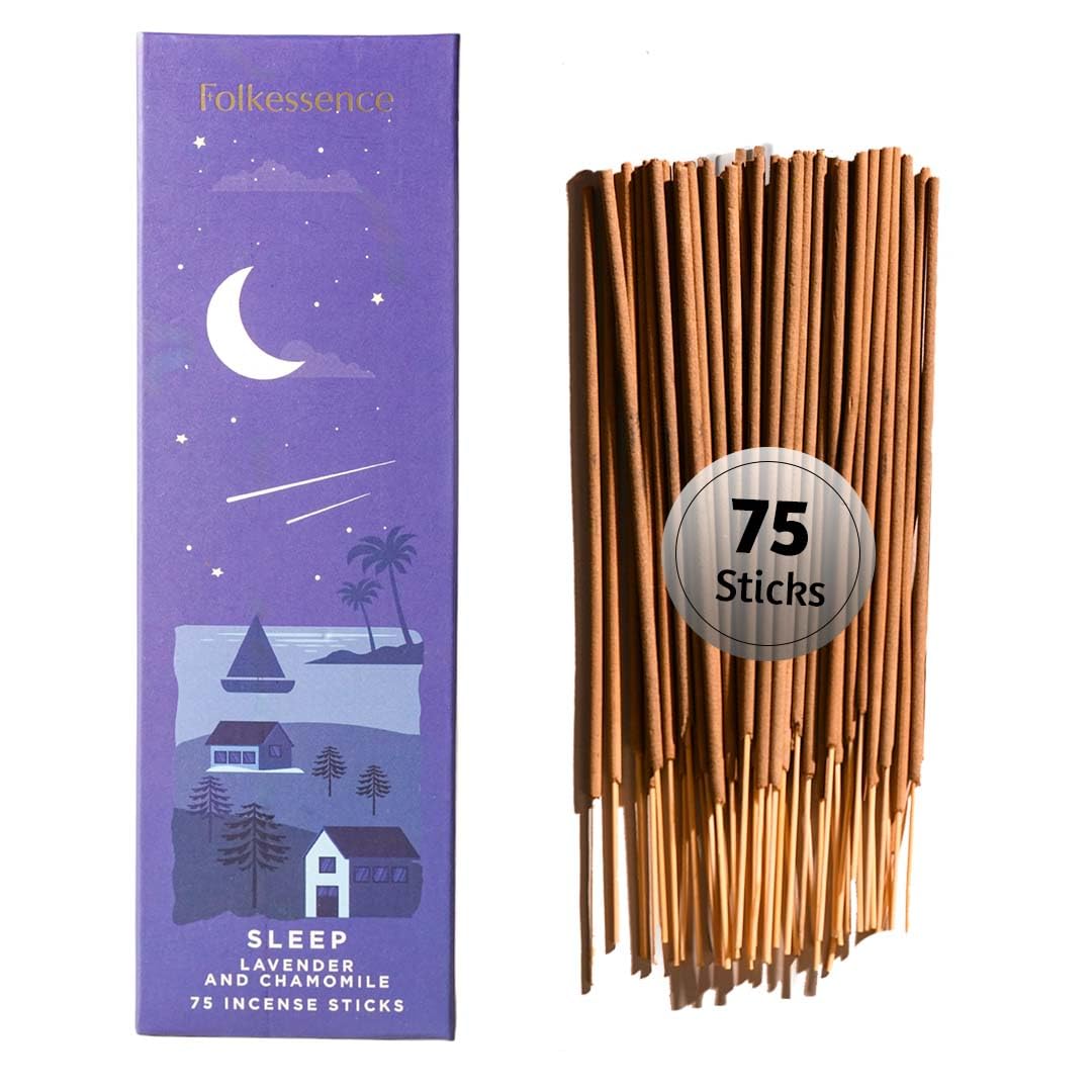 Folkulture Incense Sticks (75 Sticks) | 8" Premium Lavender & Chamomile Incense Sticks for Deep Sleep, Aromatherapy, Relaxation Gifts | No Charcoal, Non Toxic, 45 Mins, Long Burning Insence-Sticks