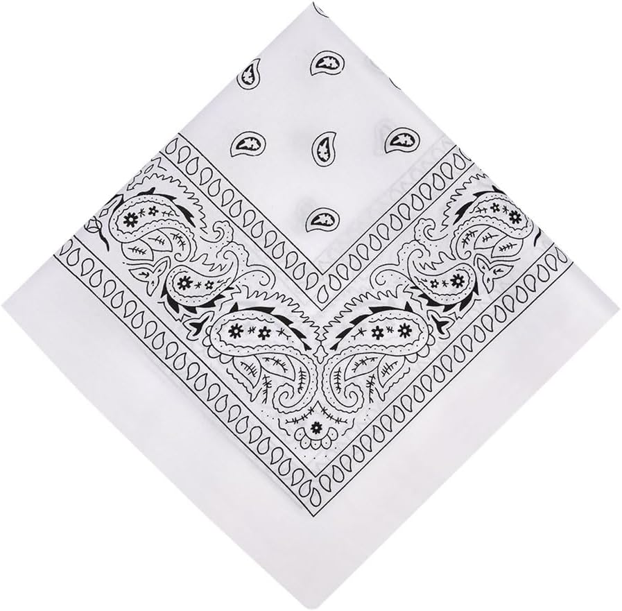 Aomig Bandana Head Scarf Men Women Paisley Print Multi-purpose Headwrap White