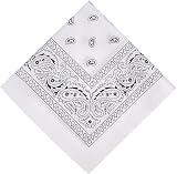 Aomig Bandana Head Scarf Men Women Paisley Print Multi-purpose Headwrap White