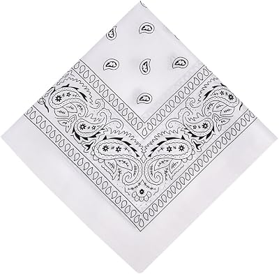 Aomig Bandana Head Scarf Men Women Paisley Print Multi-purpose Headwrap White