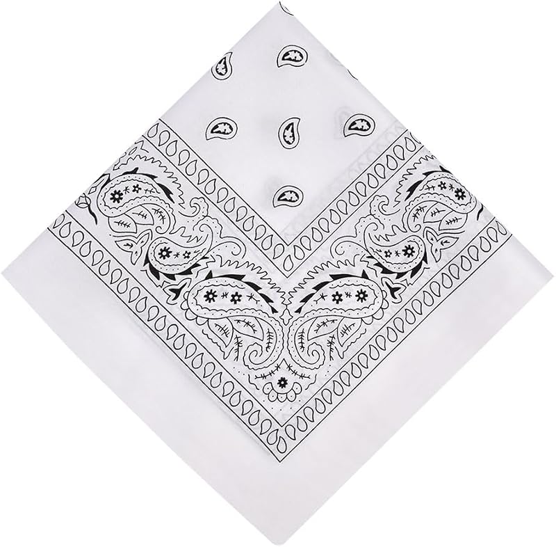 Aomig Bandana Head Scarf Men Women Paisley Print Multi-purpose Headwrap White