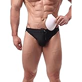 Summer Code Men's Swim Briefs Solid Bikini Padded Swimsuit Low Waist Swimwear with Adjustable Strings