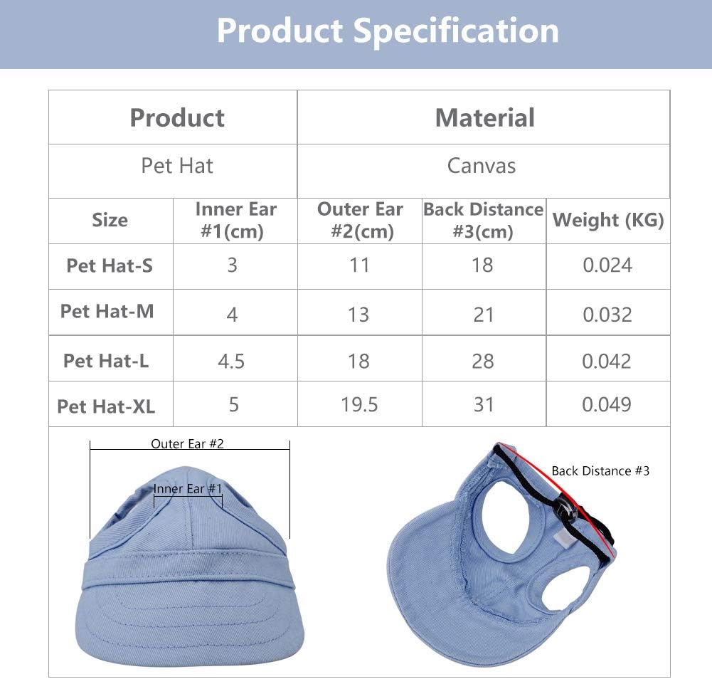 Pssopp Dog Baseball Cap Pet Sports Hat Pet Outdoor Sun Baseball Hat Cap Visor Sunbonnet Outfit with Ear Holes for Puppy Small Medium Dogs (L-Blue) - Image 3