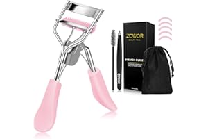 Zowor Eyelash Curler with Comb Fit All Eye Shape Curved Eyelash Curlers,Natural and Long Lasting Lash Curler for Women Make Up Gift(Pink)