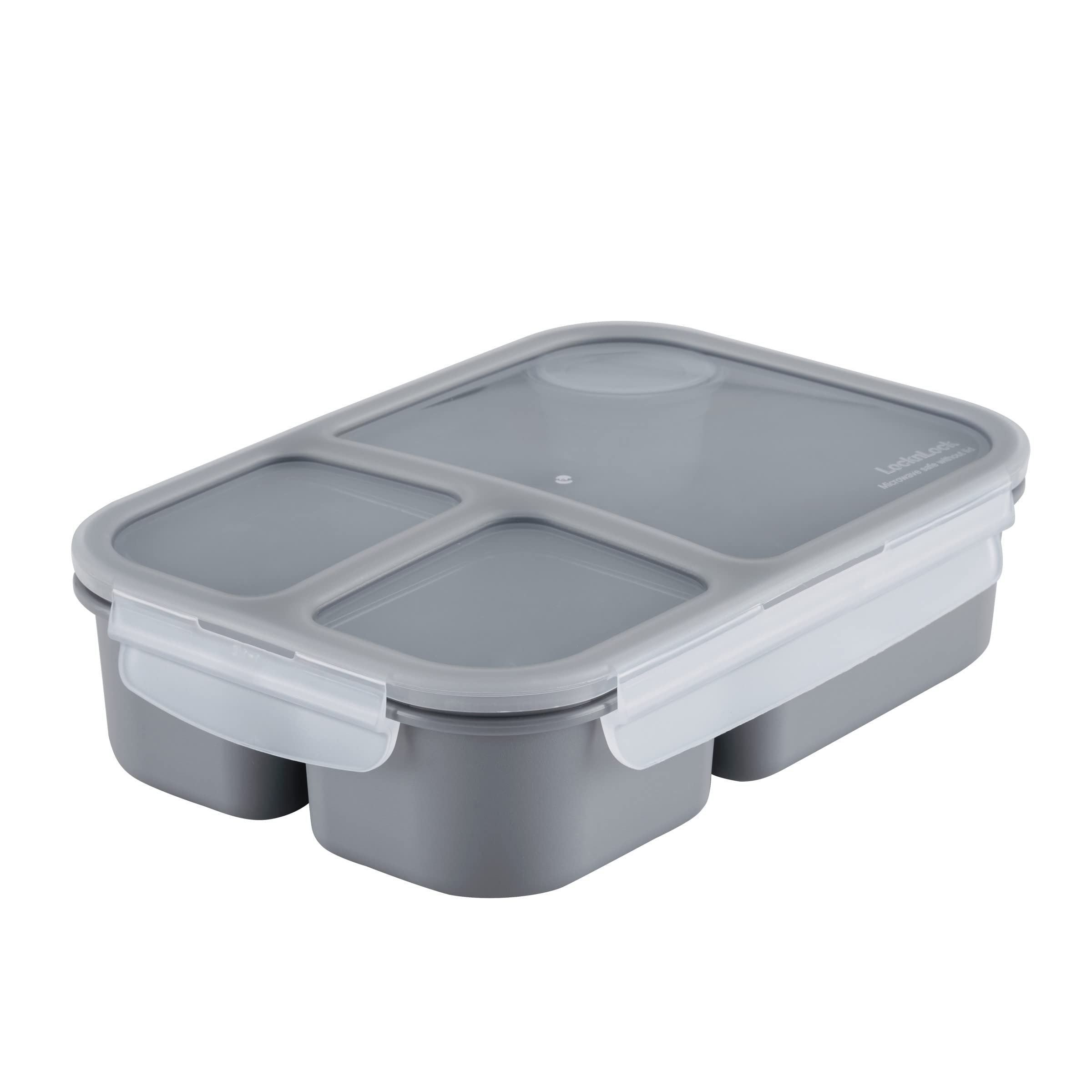Photo 1 of LOCK & LOCK LocknLock On the Go Meals Three Compartment Divided Lunch Box Container with Sauce Cup for School or Work, 50.7-Ounce, Gray