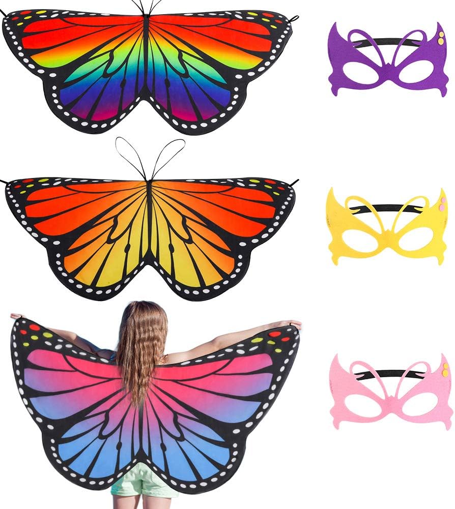ADAKEL 6 Pieces Kids Butterfly Wings Costume Set for Girls Halloween Party