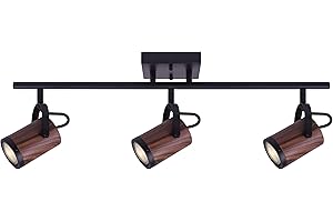 Asher Track Light - 3-Light, 50W GU10, 23" Wide, Black and Faux Wood Finish, Easy Connect, Versatile Lighting for Kitchens, L